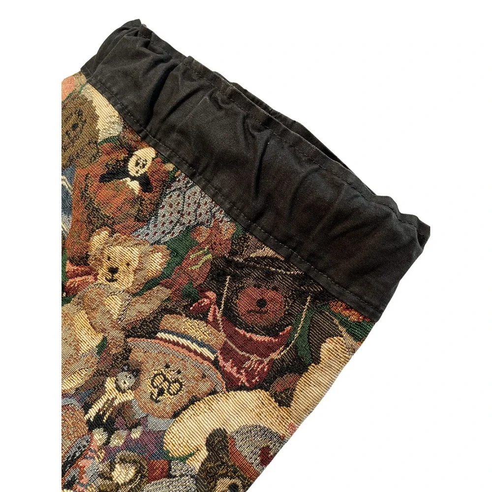 Vintage‎ 90s Teddy Bear Tapestry Bag Round Drawstring Backpack Kidcore Cottage